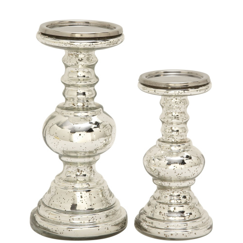 600567 Set Of 2 Silver Glass Traditional Candle Holder 5