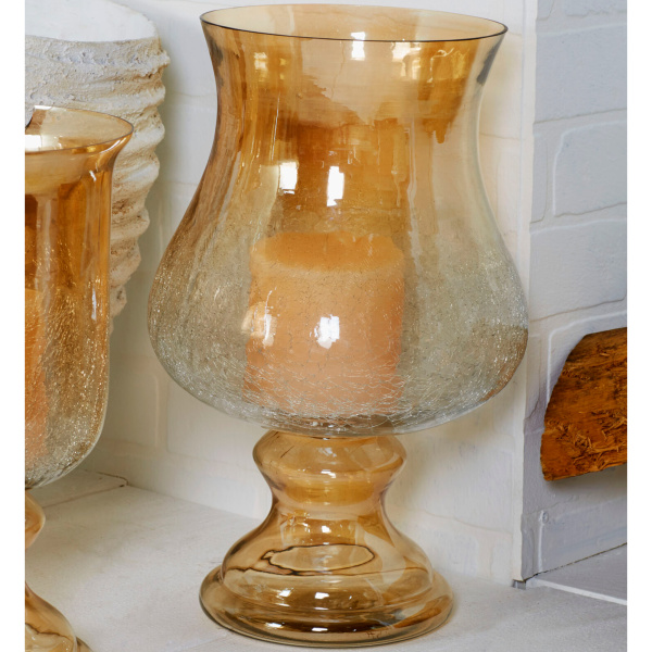 600571 Gold Glass Traditional Candle Holder, 16" x 9" x 9"