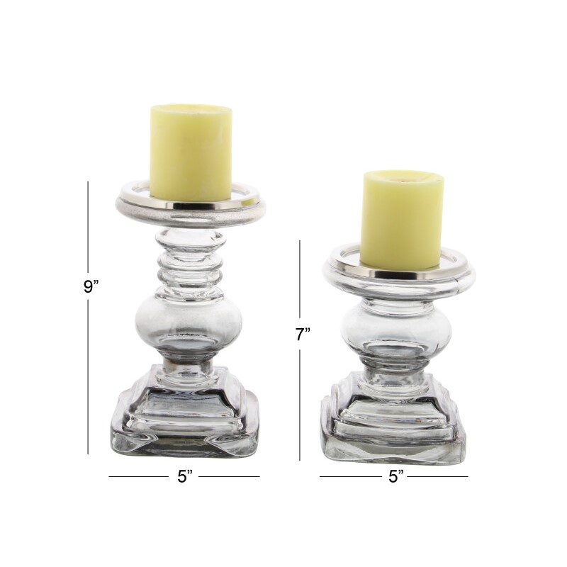 600573 Set Of 2 Clear Glass Traditional Candle Holder 2