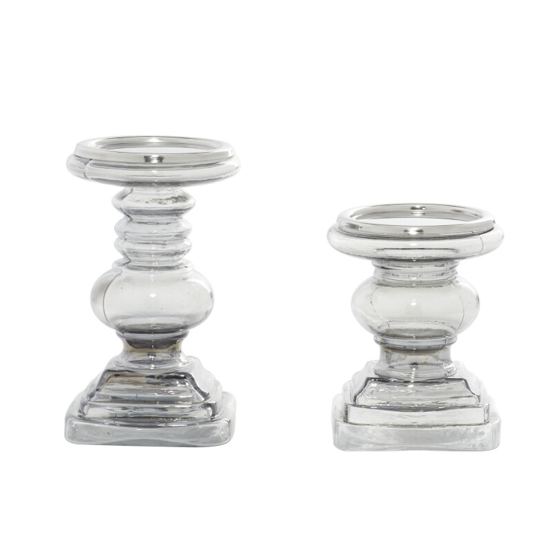 600573 Set Of 2 Clear Glass Traditional Candle Holder 5