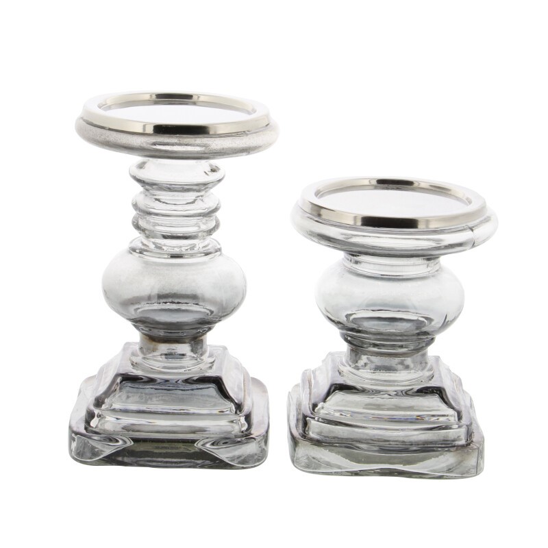 600573 Set Of 2 Clear Glass Traditional Candle Holder 6
