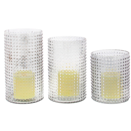 600582 Set of 3 Clear Glass Traditional Candle Holder, 6", 8", 9"