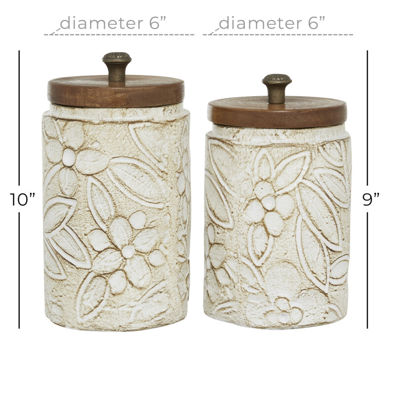 600601 Set Of 2 White Dolomite Farmhouse Decorative Jar 2