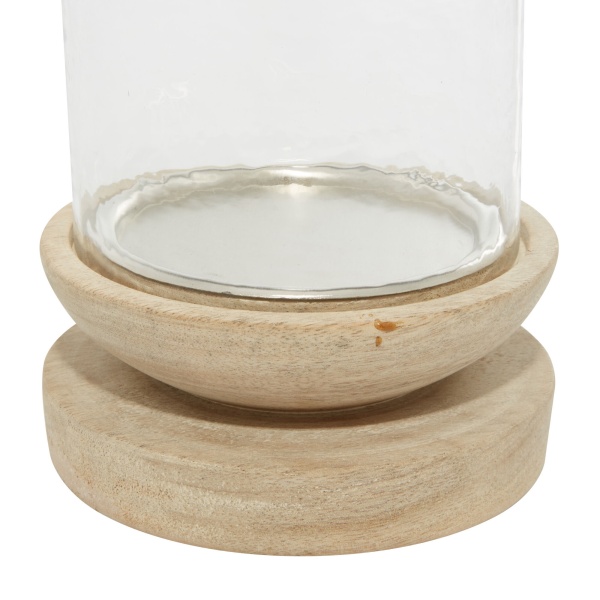 600602 Brown Cream Wood Traditional Candle Holder 2