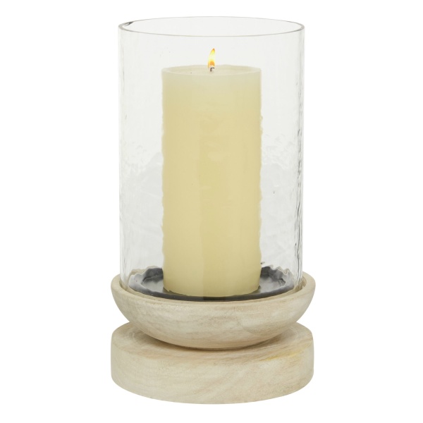 600602 Cream Wood Traditional Candle Holder, 10" x 6" x 6"