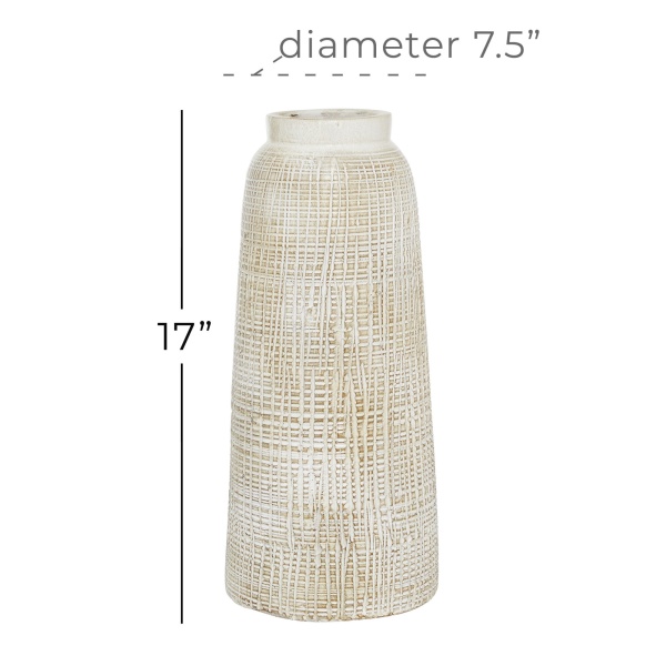 600604 Beige White Terracotta Coastal Style Vase 1