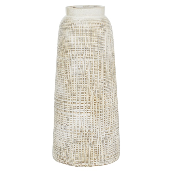 600604 White Terracotta Coastal Style Vase, 17" x 8" x 8"