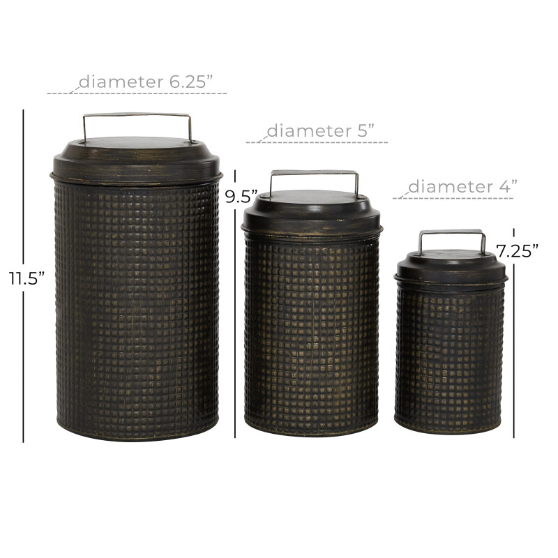 600606 Set Of 3 Black Metal Farmhouse Canisters 2