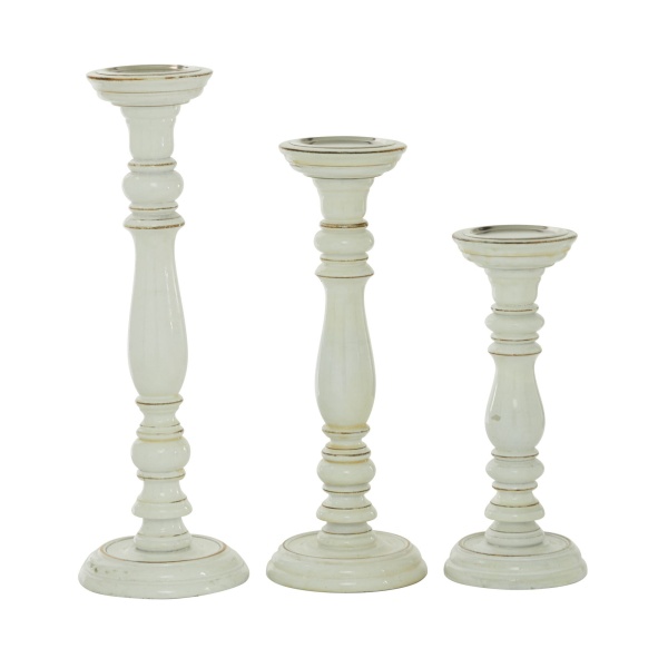 600610 Set Of 3 White Wood Country Cottage Candle Holder 1