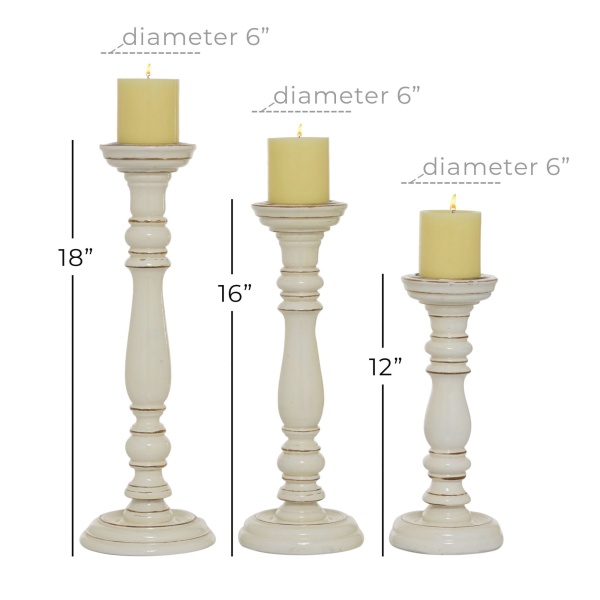 600610 Set Of 3 White Wood Country Cottage Candle Holder 4
