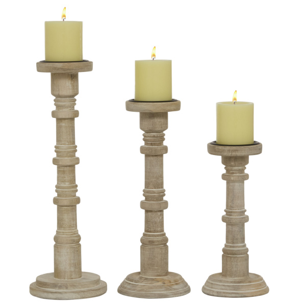 600611 Set of 3 Brown Metal Country Cottage Candle Holder, 11", 14", 17"