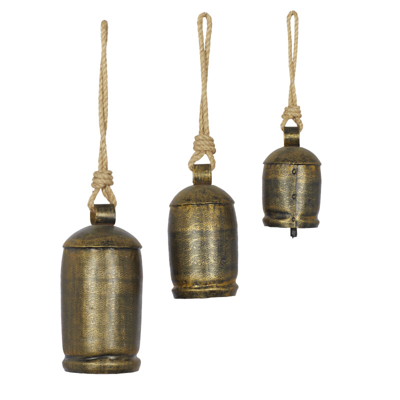 600670 Set Of 3 Bronze Metal Rustic Bell 7