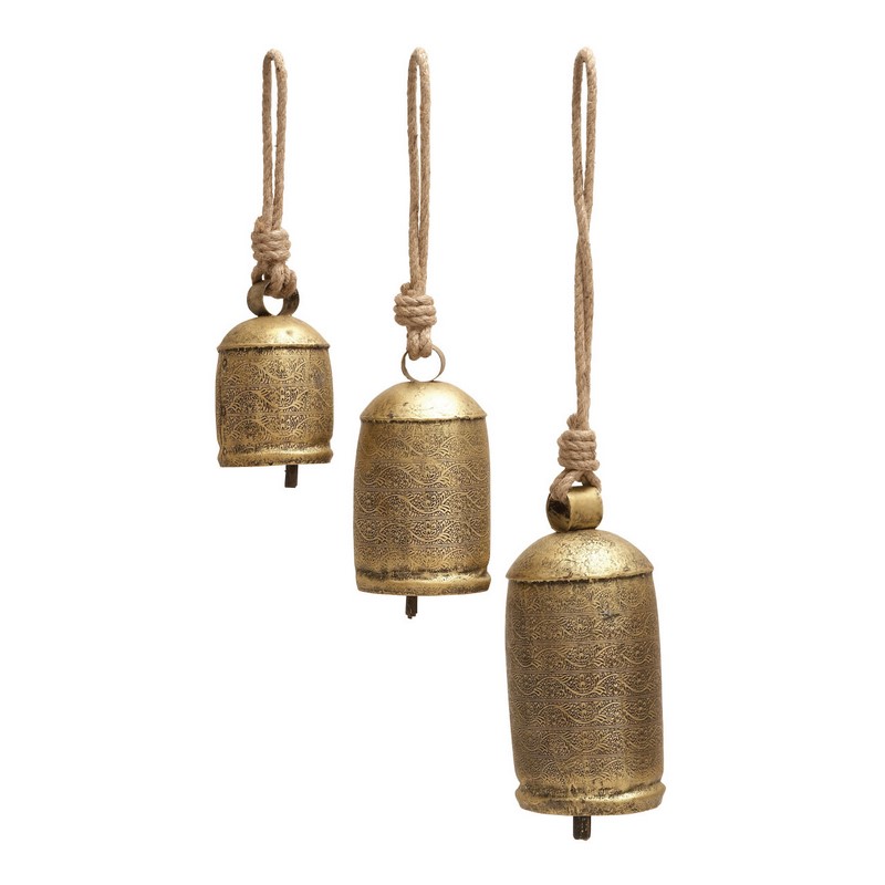 600670 Set of 3 Bronze Metal Rustic Bell, 22", 16", 13"