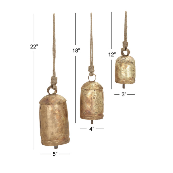600671 Gold Set Of 3 Gold Metal Rustic Bell 1