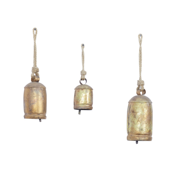 600671 Gold Set Of 3 Gold Metal Rustic Bell 3