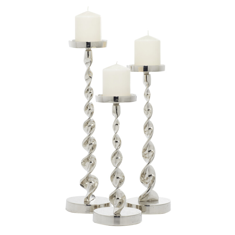 600740 Set of 3 Silver Aluminum Candle Holder 19", 16", 13"H