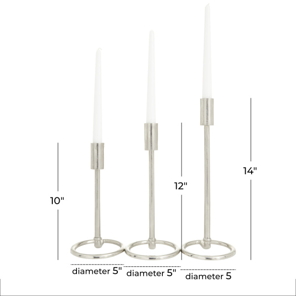 600748 Set Of 3 Silver Aluminum Contemporary Candle Holders 1