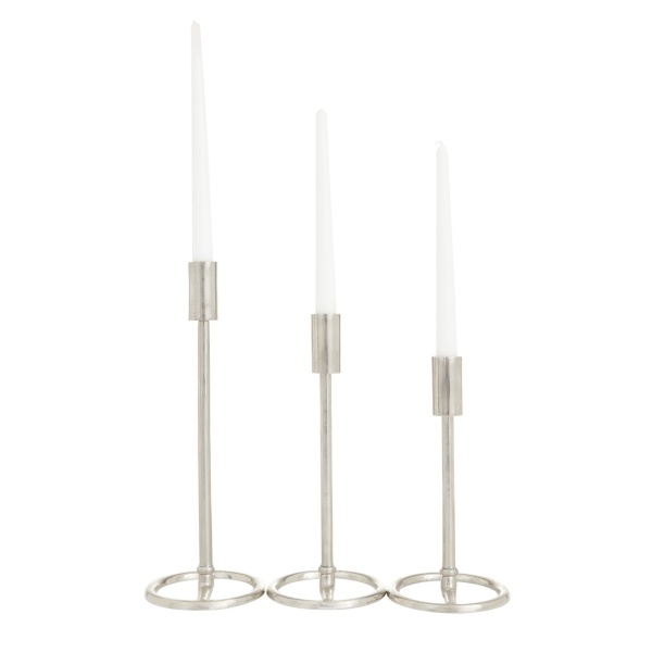 600748 Set Of 3 Silver Aluminum Contemporary Candle Holders 2