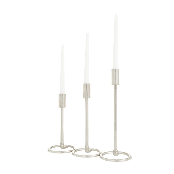 600748 Set Of 3 Silver Aluminum Contemporary Candle Holders 5