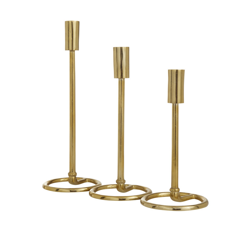 600749 Set Of 3 Gold Aluminum Contemporary Candle Holders 1