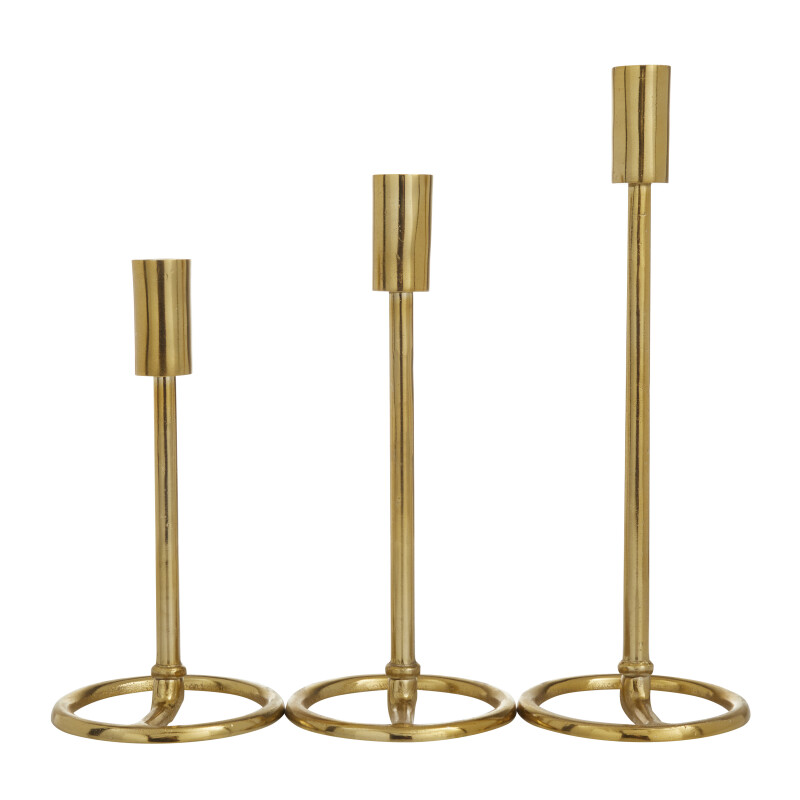 600749 Set Of 3 Gold Aluminum Contemporary Candle Holders 2