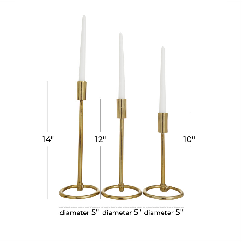 600749 Set Of 3 Gold Aluminum Contemporary Candle Holders 5