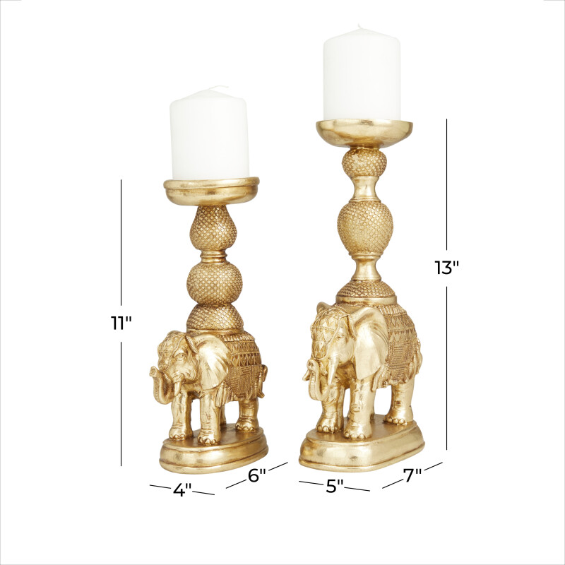 600762 Gold Set Of 2 Gold Polystone Traditional Candle Holders