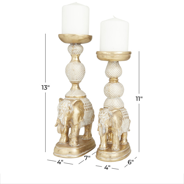 600763 Set Of 2 Gold Polystone Traditional Candle Holders 1