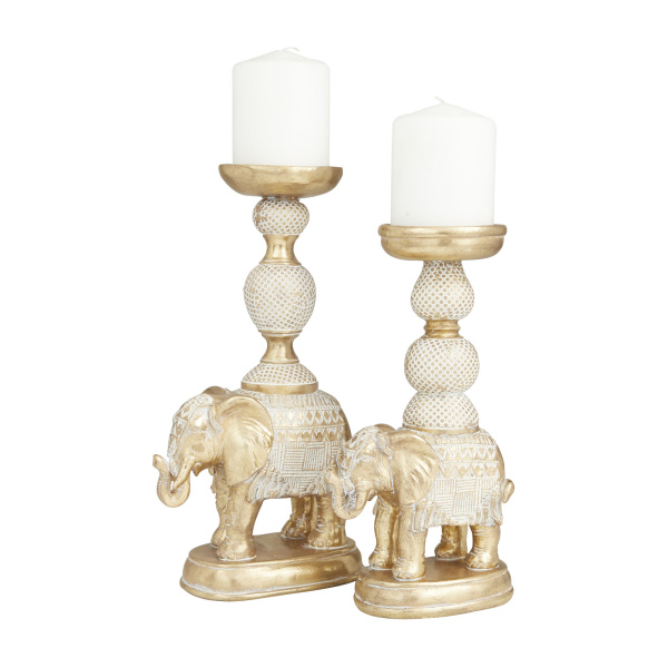 600763 Set Of 2 Gold Polystone Traditional Candle Holders 5