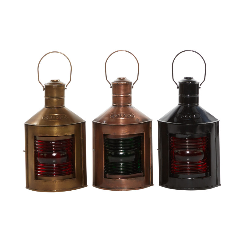 600818 Set of 3 Multi Colored Metal Rustic Lantern, 5" x 11"