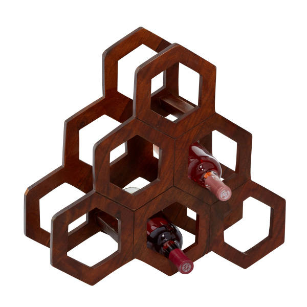 Brown Wood Contemporary Wine Rack, 17" x 18" x 8"