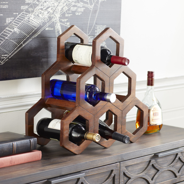 600845 Brown Wood Contemporary Wine Rack, 17" x 18" x 8"