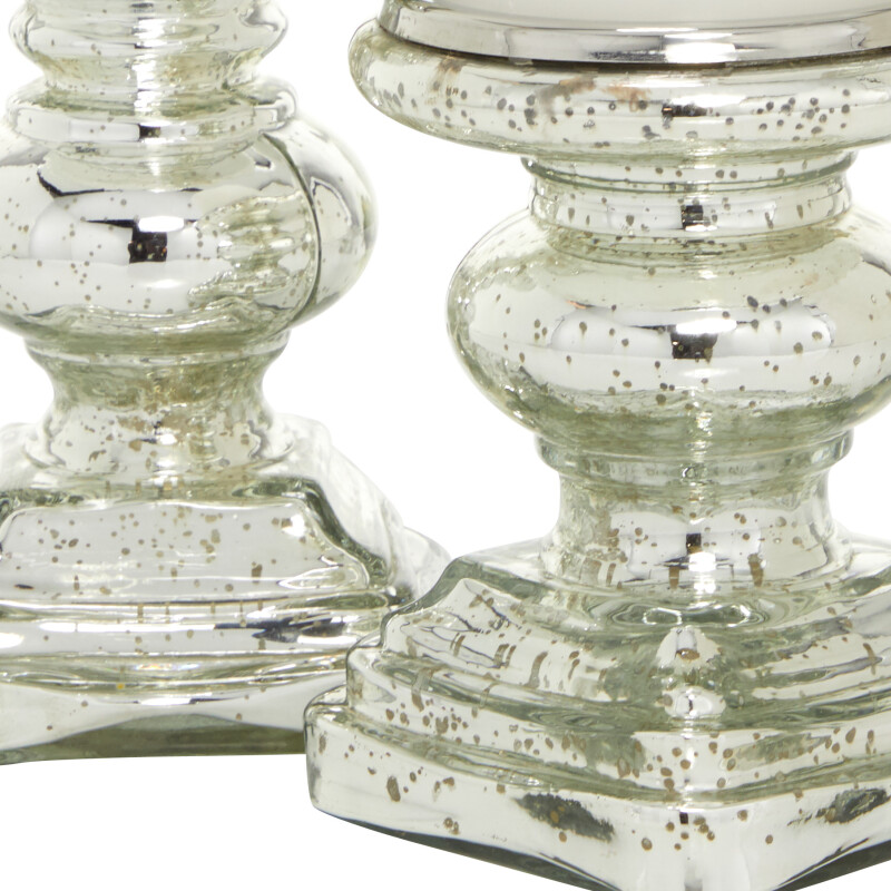 600852 Set Of 2 Silver Glass Traditional Candle Holder 10