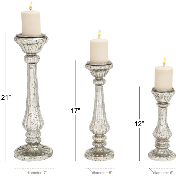 600853 Set Of 3 Silver Glass Traditional Candle Holder 1