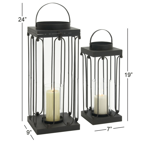 600865 Set Of 2 Black Tin Contemporary Lantern 1