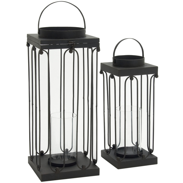 600865 Set Of 2 Black Tin Contemporary Lantern 4