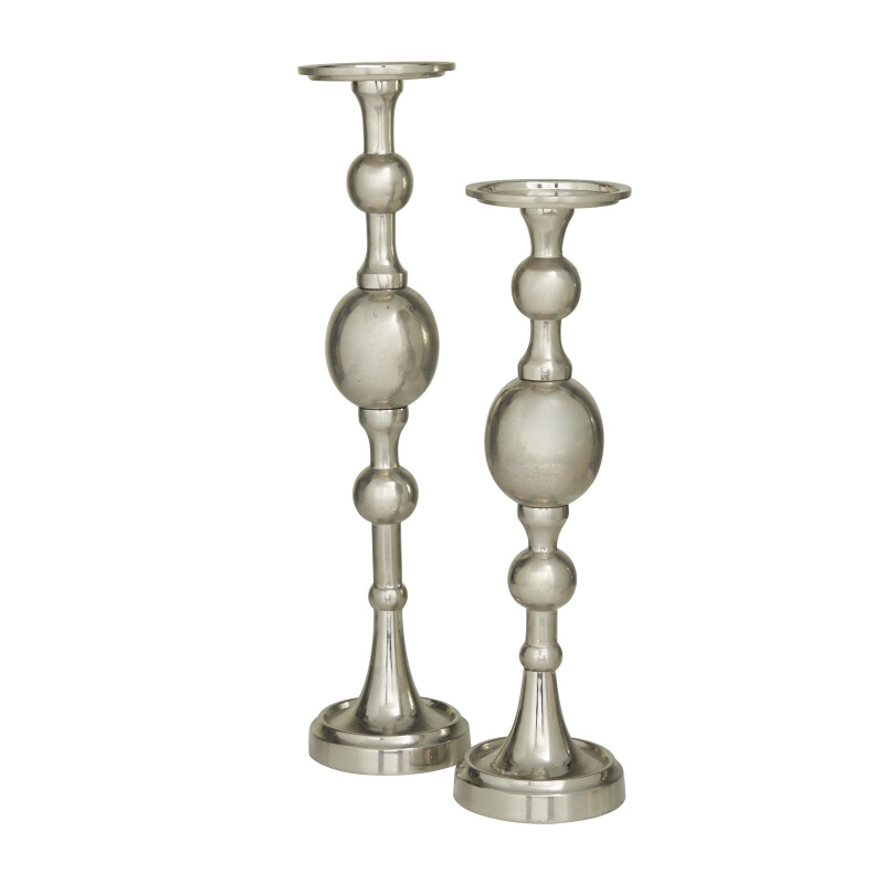 600883 Silver Silver Aluminum Glam Candle Holder Set Of 2 22 19 H 3