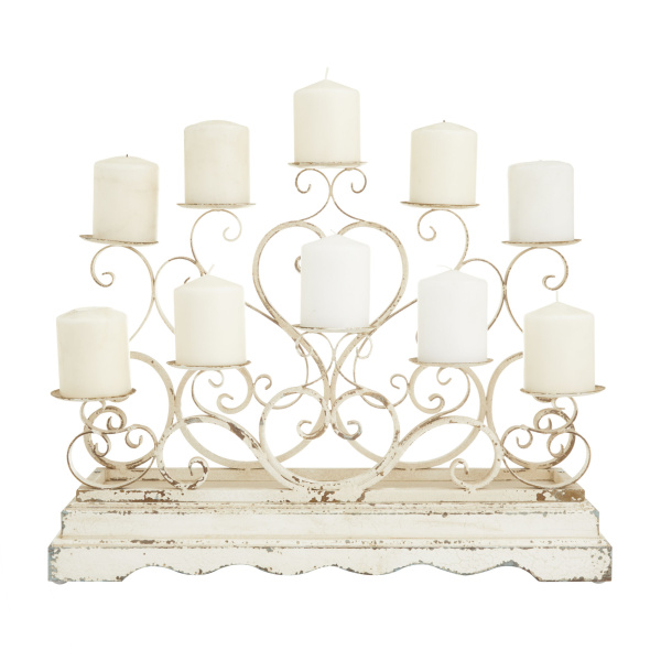 600933 White Metal French Country Candelabra, 18" x 23" x 8"