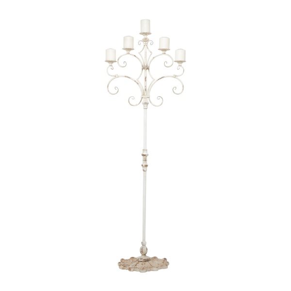 600938 White Metal French Country Candelabra, 22" x 22" x 16"
