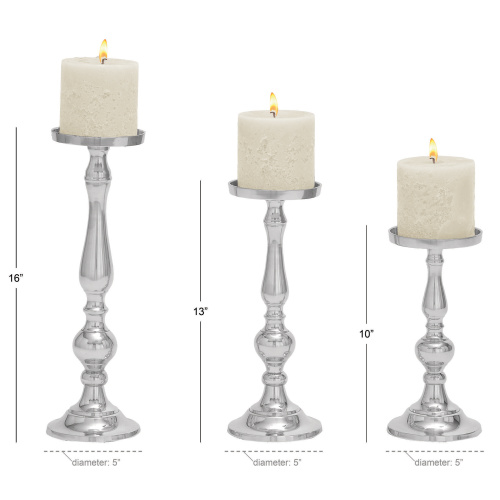 600997 Set Of 3 Silver Aluminum Traditional Candle Holder 7