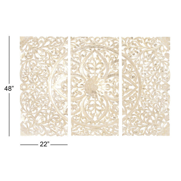 601007 Cream Set Of 3 Cream Wood Traditional Floral Wall Decor 2