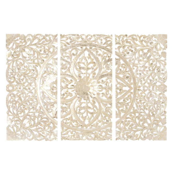 601007 Set of 3 Cream Wood Traditional Floral Wall Decor, 66" x 48"