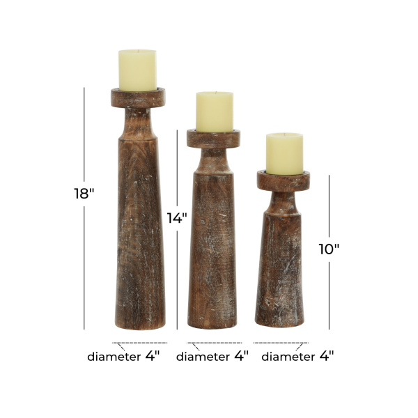 601020 Set Of 3 Brown Wood Coastal Candle Holder 1
