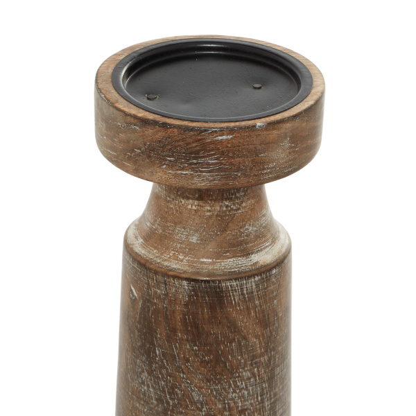 601020 Set Of 3 Brown Wood Coastal Candle Holder 3