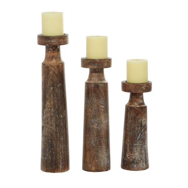 Set of 3 Brown Wood Coastal Candle Holder, 10", 14", 18"