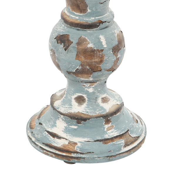 601063 Brown Set Of 3 Light Blue Wood Country Cottage Candle Holder 2