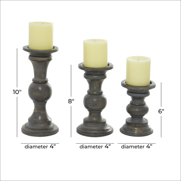 601065 Set Of 3 Brown Wood Country Cottage Candle Holder 1