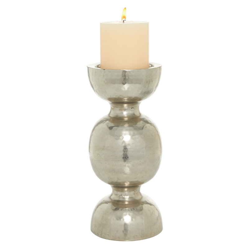 601114 Silver Metal Glam Candlestick Holders, 6" x 14" x 6"