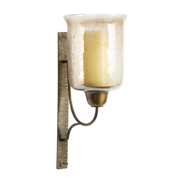 601178 Bronze Metal and Glass Traditional Candle Wall Sconce, 17" x 7" x 9"
