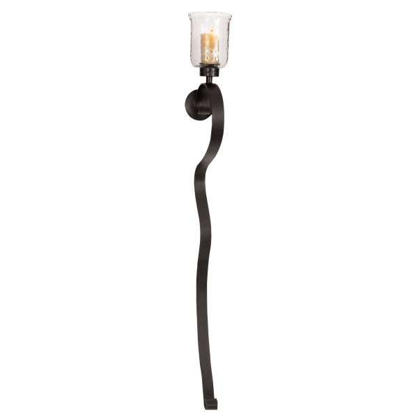 Black Metal Traditional Candle Wall Sconce, 63" x 10" x 7"